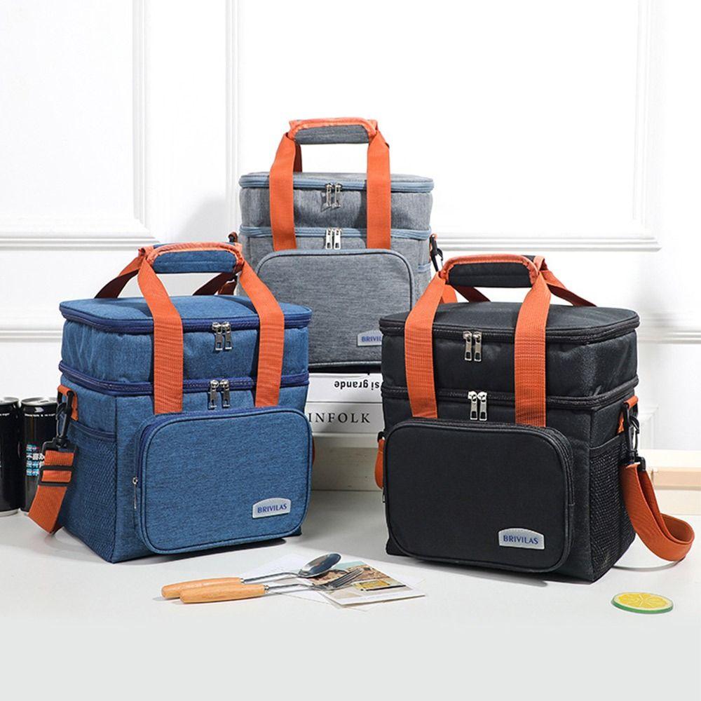 Large Capacity Lunch Box Double Layer Lunch Bag Meal Pouch Food Insulated Cooler Ice Bag