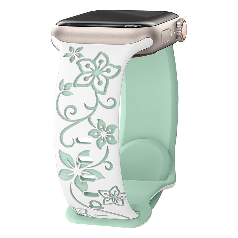 

Compatible Apple Floral Engraved Silicone Watch Band for iWatch 42/44/45/49 mm