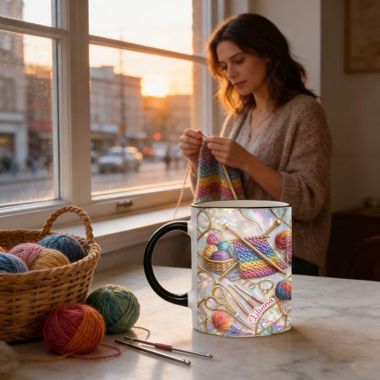 Strick- und Nähwerkzeuge Tasse 11oz Personalisierte Kaffeetasse mit Nähmaschine- und Garn-Drucken Nähgeschenk für Frauen