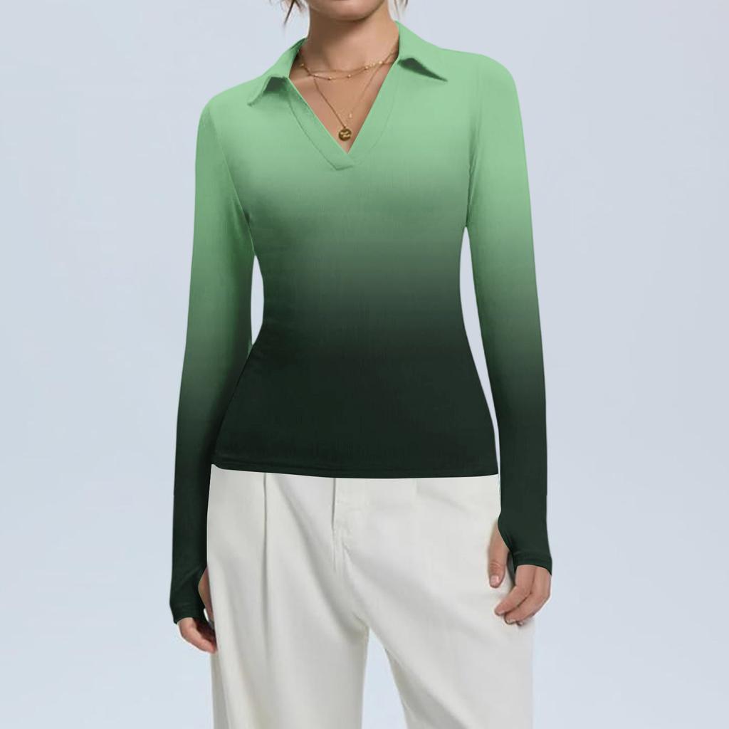 Damenmode Lässig Bedruckt V-Ausschnitt Langarm Knopfleiste Oberteil