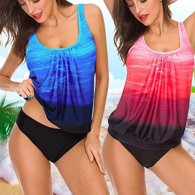 

Градиентный комплект танкини, женские сексуальные купальники, женская мода, спортивный спортивный костюм из двух предметов, пляжная одежда, купальный костюм, S-XXXL