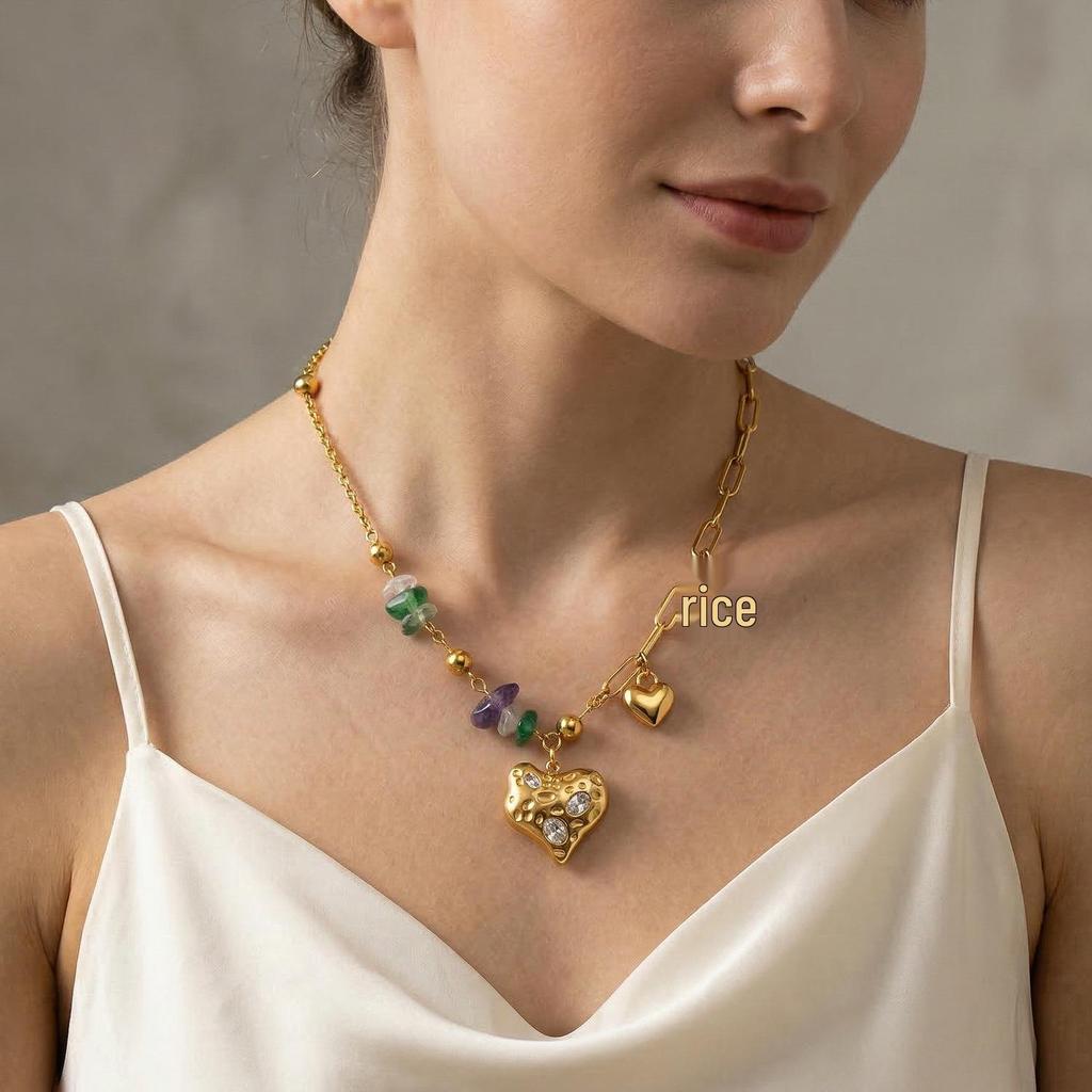 18K Gold Plated Titanium Steel Multi-Heart Diamond Pendant Necklace