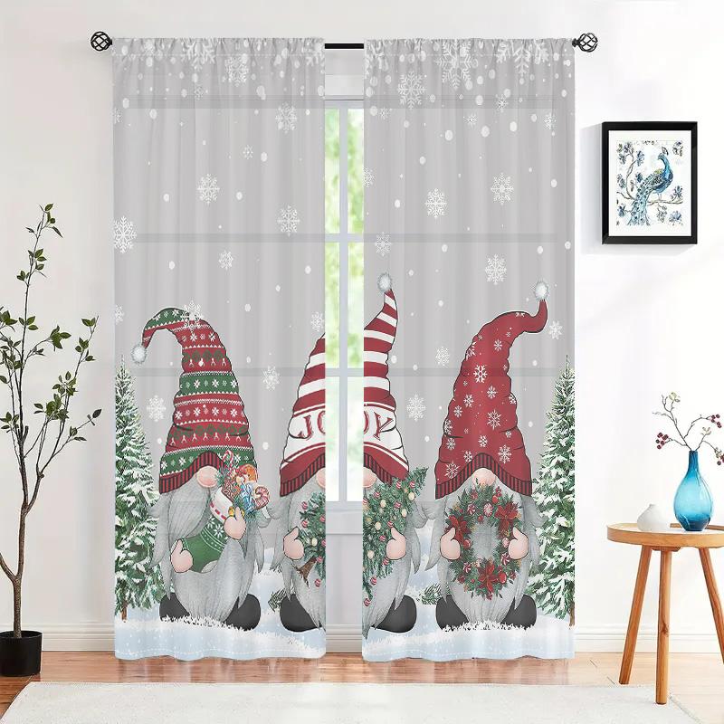 2 Pieces, Christmas Gnome Elf Snowflake Curtains -30% Blackout - Suitable for Living Room, Bedroom, Kitchen, Home Decoration