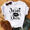 New Women T-Shirt Casual Short Sleeve T Shirt Women's Fashion Rose Red Wine Glass Printed Black T-Shirt Female Tops Tees