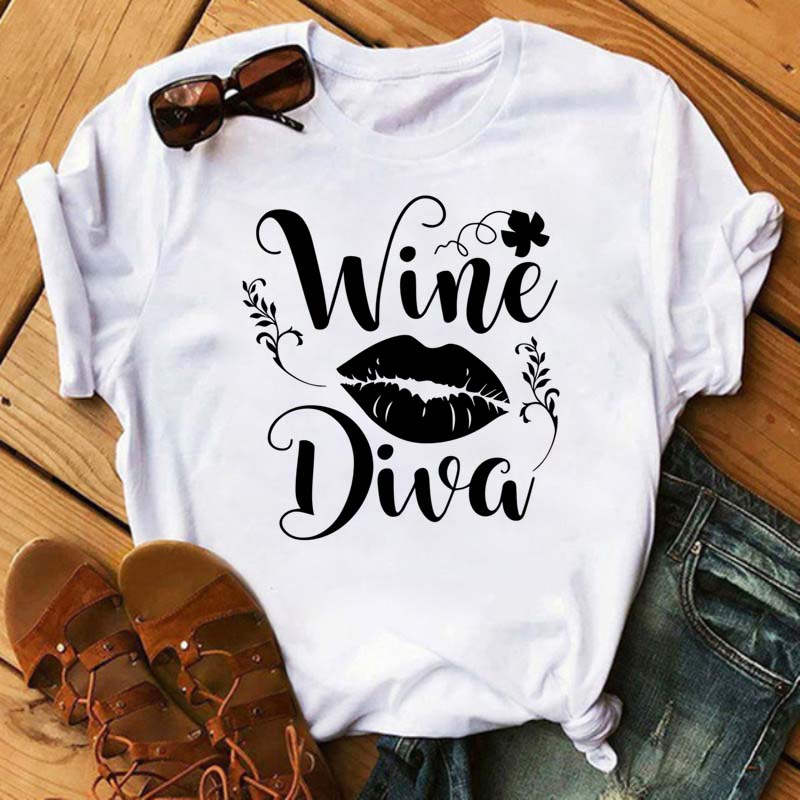 New Women T-Shirt Casual Short Sleeve T Shirt Women's Fashion Rose Red Wine Glass Printed Black T-Shirt Female Tops Tees