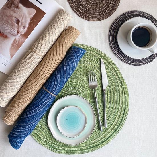 Round Woven Placemats for Table Nordic Faux Cotton Linen Yarn