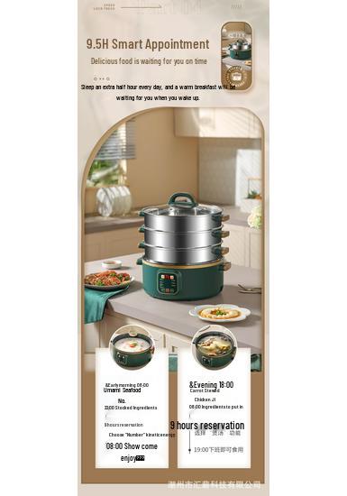 Multi-Function Electric Hot Pot with Timer - Three-Layer Steamer & Cooker, Large Capacity, Automatic Power-Off.