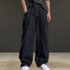 Men Pants Wide Leg Loose Deep Crotch Solid Color Unisex Straight Button Zipper Closure Soft Hip Hop Streetwear Pockets Full Length Long Trousers
