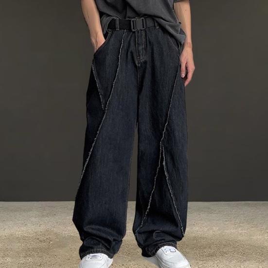 Herrenhose, weites Bein, lockerer tiefer Schritt, einfarbig, Unisex, gerader Knopf, Reißverschluss, weiche Hip-Hop-Streetwear, Taschen, lange Hose in voller Länge