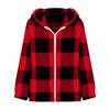 2025 Plaid Loose Fit Long Sleeve Hooded Fuzzy Zip-Up Cardigan Jacket