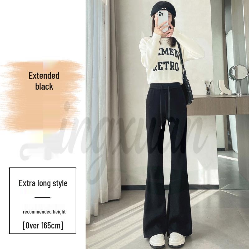 

2026 Autumn/Winter Women s Slimming Tummy Control Micro-Flare Woolen Trousers, Plus Velvet, Korean Style, Wide-Leg, Floor-Length XL