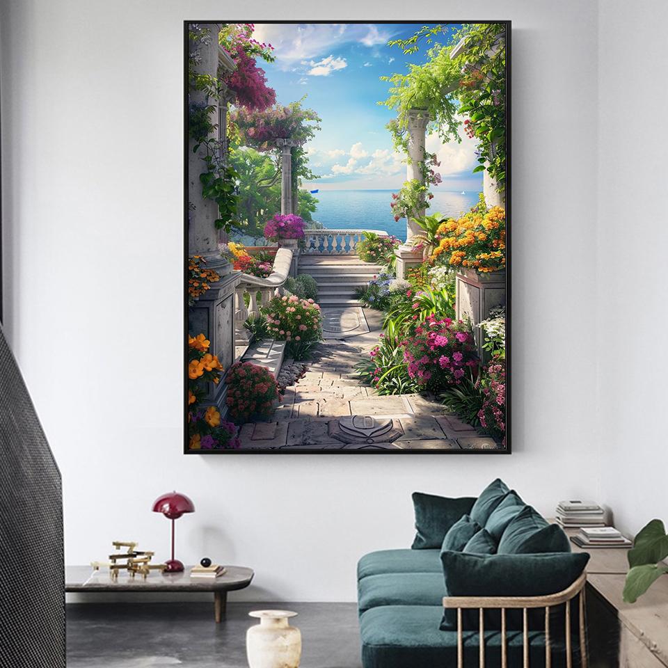 5D DIY Diamond Mosaic Seaside Needlework Painting Garden Cross Stitch Diamond Embroidery Landscape Decor For Home