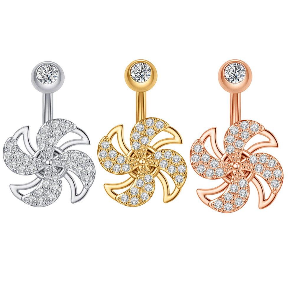 

316L 14G ветряная мельница со звездой CZ из нержавеющей стали, вращающееся кольцо для пупка, пирсинг, украшения для пупка для женщин и девочек Windmill серебряный