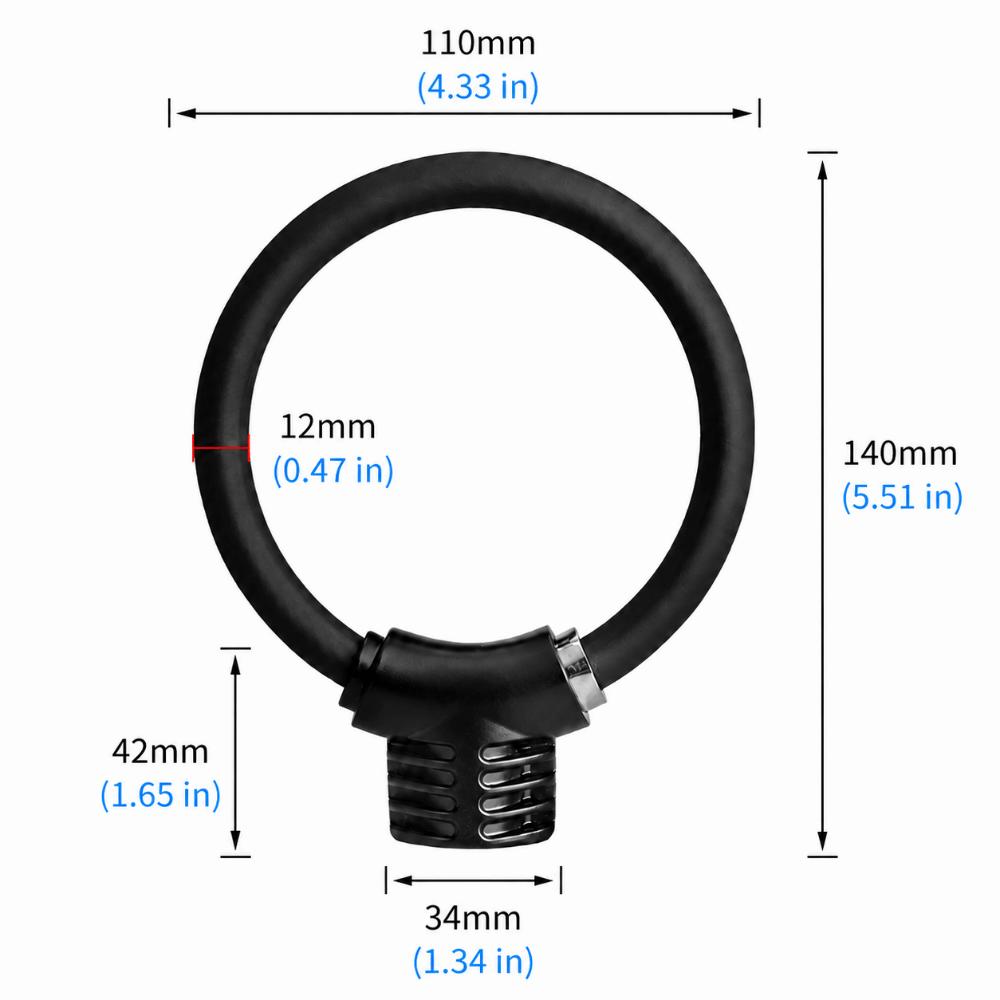 Black Bicycle Ring Lock Zinc Alloy Bicycle Security Lock Portable Bike Cable Lock  for Cycling Matte black
