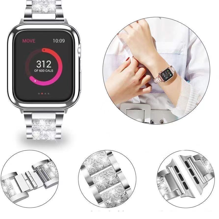 Luxury Bling Diamond Strap for Apple Watch Band 40mm 45mm 44mm 41mm 42mm 38mm Metal Belt for Iwatch Series 7 SE 6 5 4 Women Bracelet