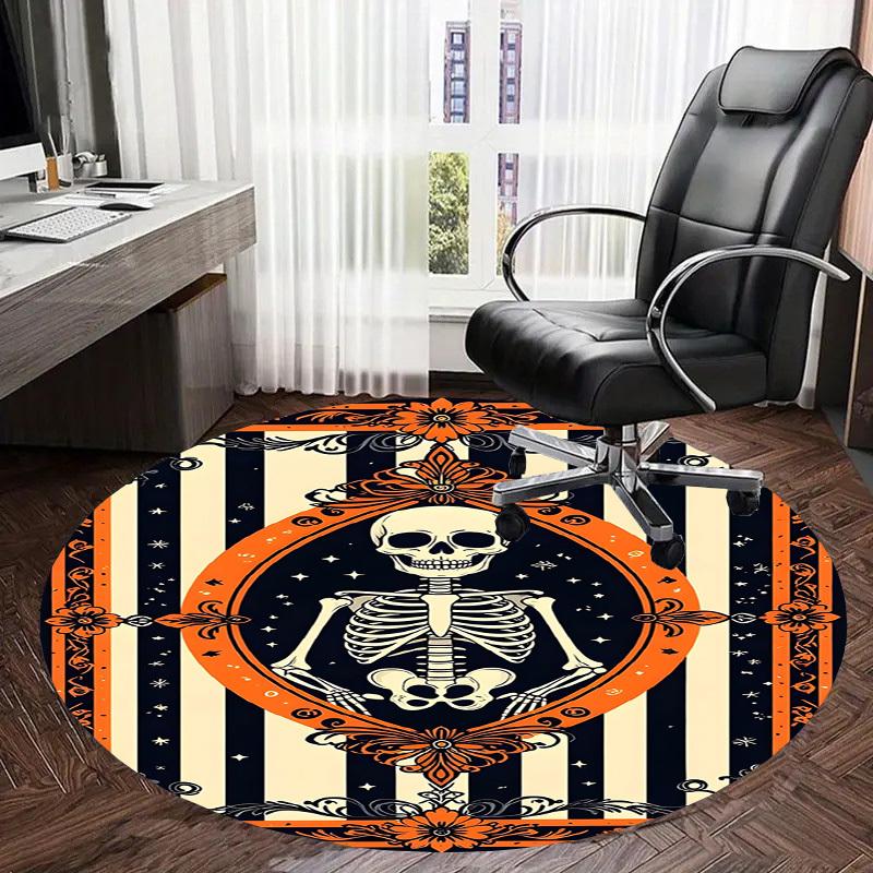 1pc Halloween Skeleton Artwork Round Carpet, Made of Polyester,Office Chairs, Living Rooms, Or Bedrooms, a Cool Rug for The Living Room.ydt26048