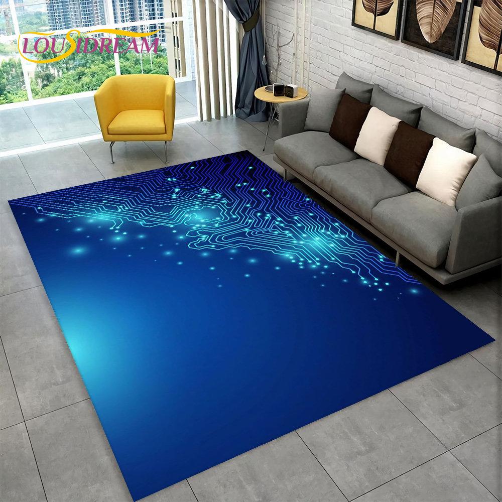 3D Chip Circuit Board Area Rug,Carpet Rug for Home Living Room Bedroom Sofa Play Room Doormat Decor,Kid Game Non-slip Floor Mat