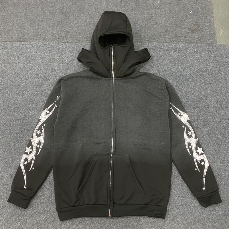 

Европейская и американская Y2K ретро толстовка с капюшоном на молнии в уличном хип-хоп стиле 2XL чёрный