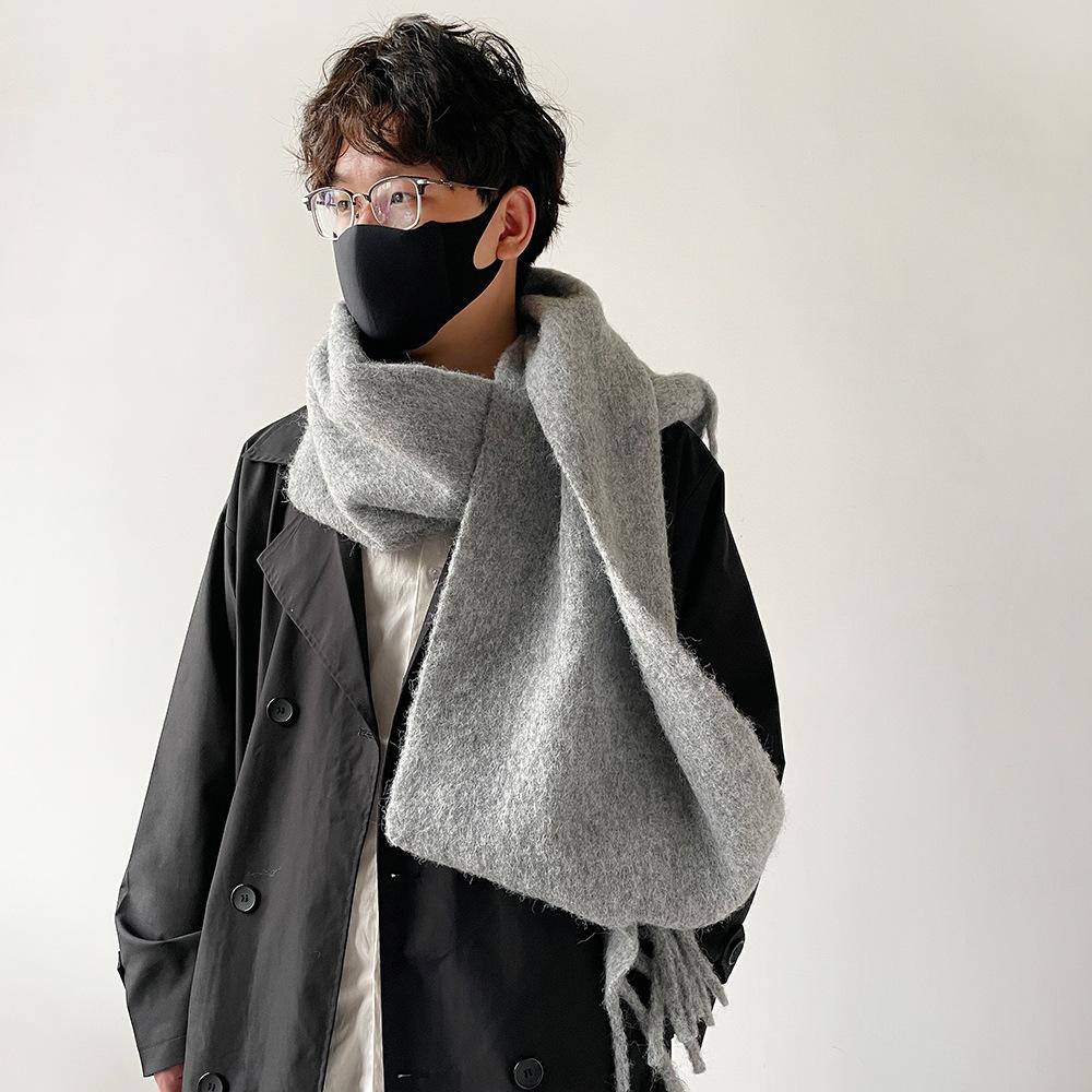 Autumn and Winter Thickened Scarf Couple Mohair Scarf Women's Versatile High-end Thickened Warm Scarf Solid Color Shawl