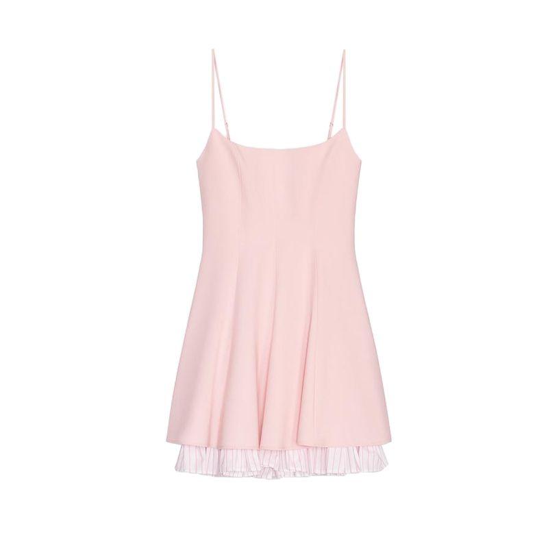 

Летняя новая женская одежда с подкладочной отделкой, круглый вырез, контрастные цветные полосы, лоскутное шитье, короткое платье на бретелях 3153815 Pale pink L