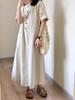 Women's summer new literary and retro Japanese long dress loose casual and thin short-sleeved dress small lazy style