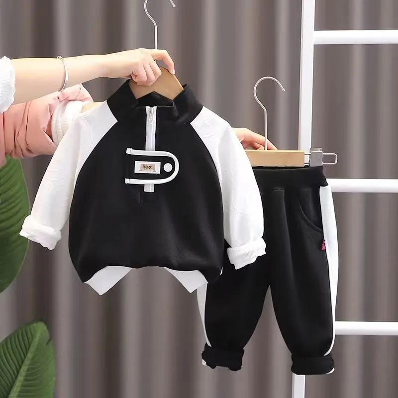 

Весенние костюмы для мальчиков, детские свитера для младенцев, спортивные брюки-двойки 120 чёрный