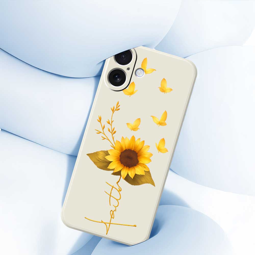 For iPhone 17 Case Golden Butterfly Sunflower Pattern Printing Straight Edge TPU Phone Back Cover