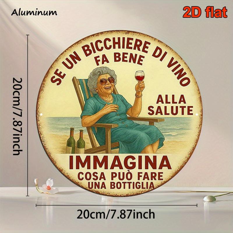 

Vintage Round Aluminum Wine Cheese Decorative Sign Rustic Vineyard Grape Wall Art for Bar Kitchen Restaurant 20x30cm（7.8x11.8inch）