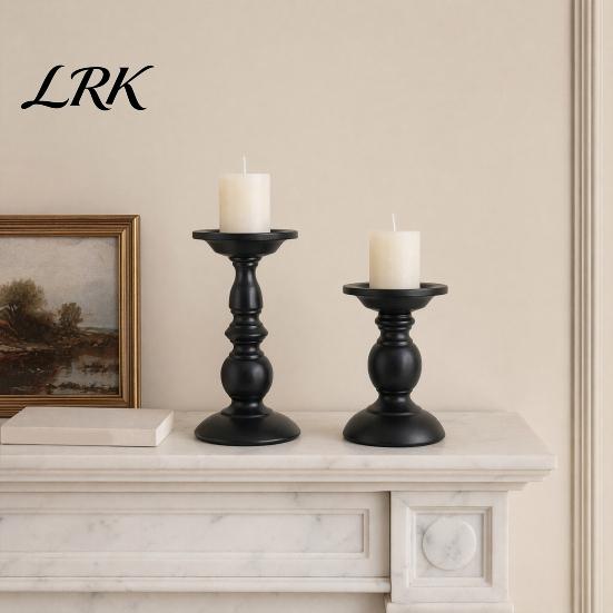 Iron Candle Holder Vintage Holder, Black Matte Pillar Holders, Metal Heat-Resistant Stand for Scented Candles And Tealights, Retro Candlestick Dining