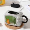 Retro Cat TV Ceramic Mug with Lid & Straw 450ml Cute Coffee Cup Leak-Proof Heat Resistant TV Shape Milk Beer Mugs Novelty Gift Home Decor