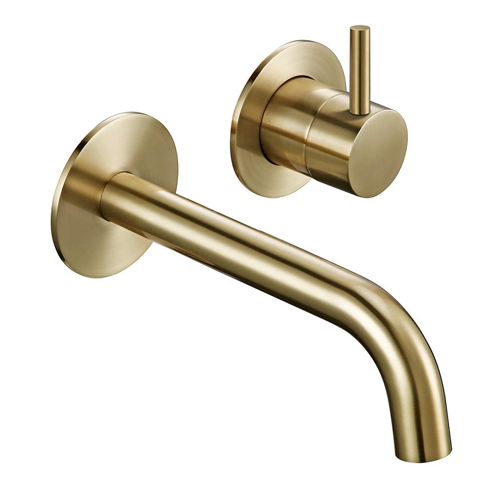 Bagnolux Brass Single Holder Control Double Hole Brushed Gold Wall Mounted Hot And Cold Water Mixed Type Bathroom Basin Faucet