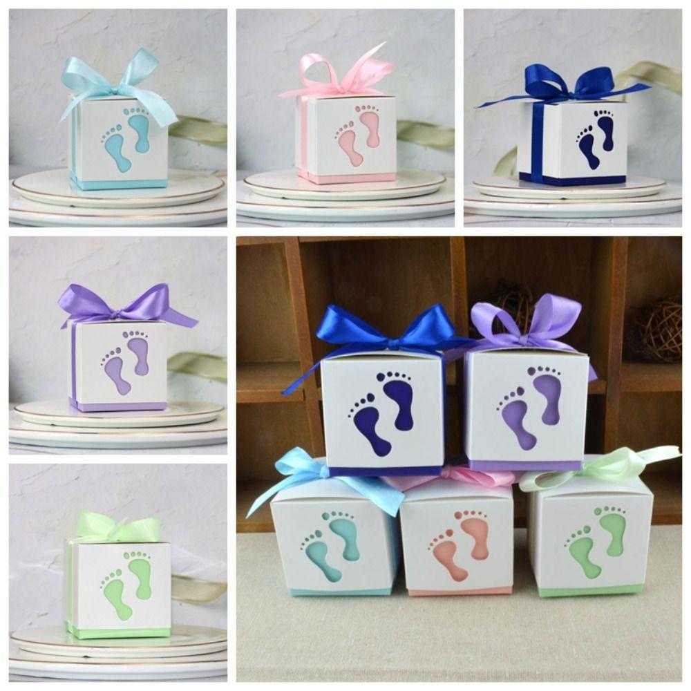 

10 шт. бумажная коробка с отпечатками ног, коробка для конфет, подарочная упаковка с лентой, коробки для подарков на детский праздник, детские
