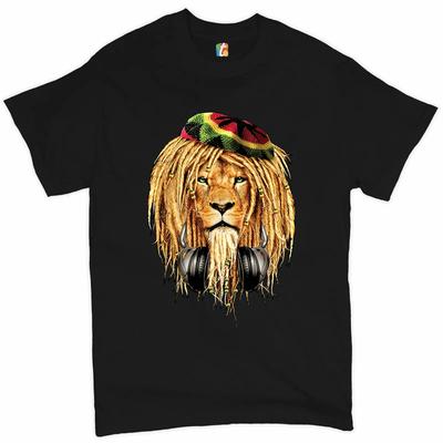 Królewski Lew ze Słuchawkami Miłośnicy Muzyki Jamajskiej Reggae Koszulka 100% Bawełna Okrągły Dekolt Krótki Rękaw Codzienna Męska Koszulka Rozmiar S-3XL
