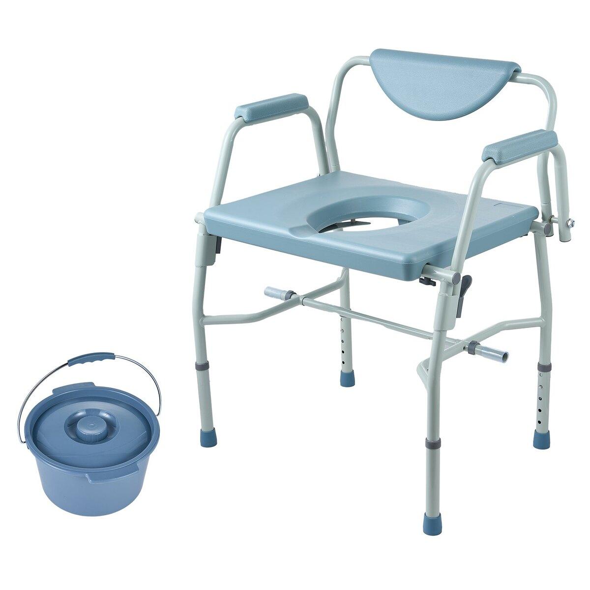 Toilettenstuhl, Nachttisch-Toilettenstuhl mit herunterklappbaren Armlehnen und abnehmbarer Rückenlehne, 5-stufig höhenverstellbar, 7L abnehmbarer Eimer, Einfache Montage, 1000 lbs