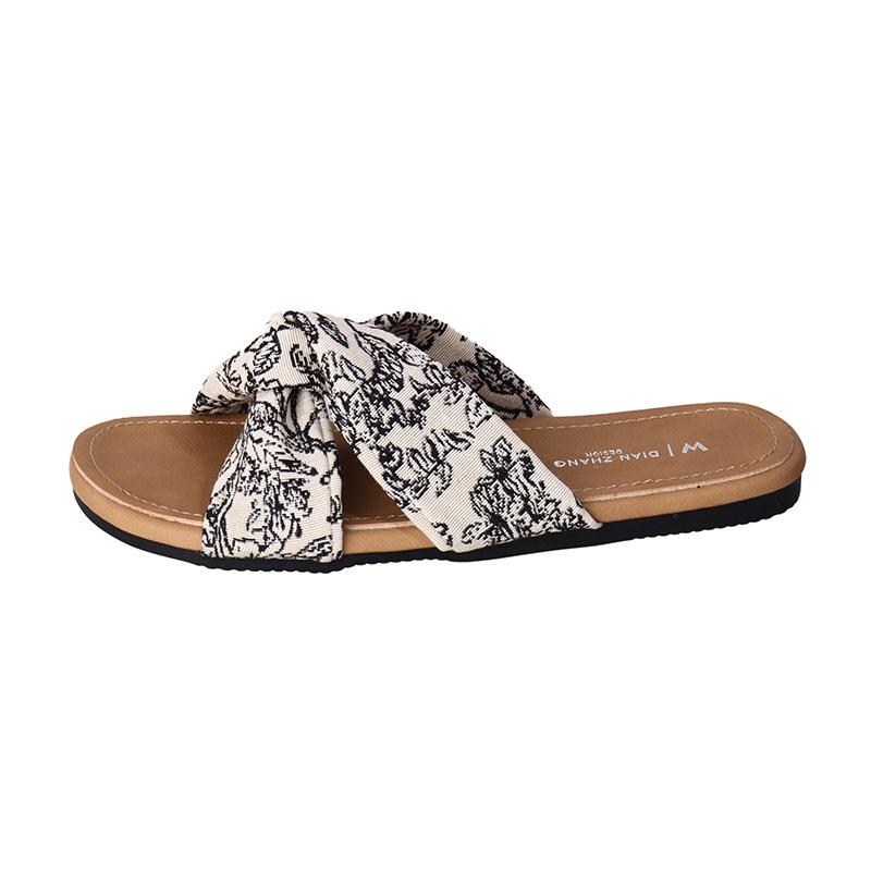 Fashion sandals women s flat spring and summer new one-word strap shoes 35 бежевый