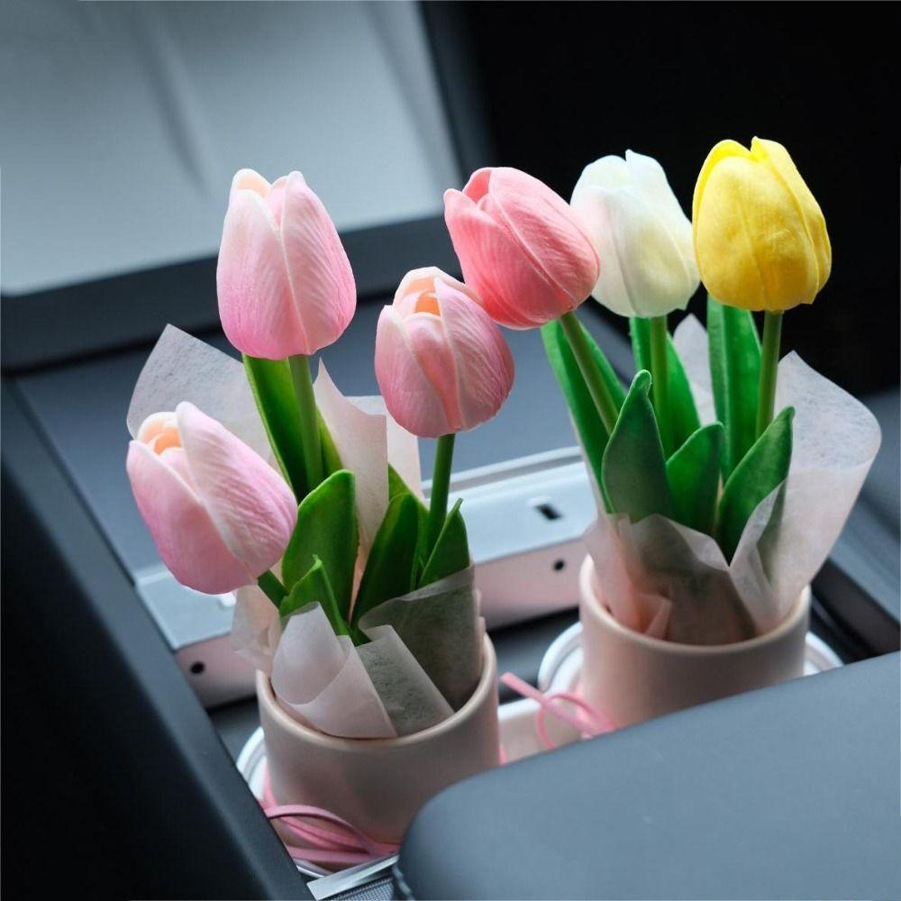 Simulation Artificial Tulip Bouquet Realistic Fake Flower Bunch Tulip Bucket Bouquet  Dining Table