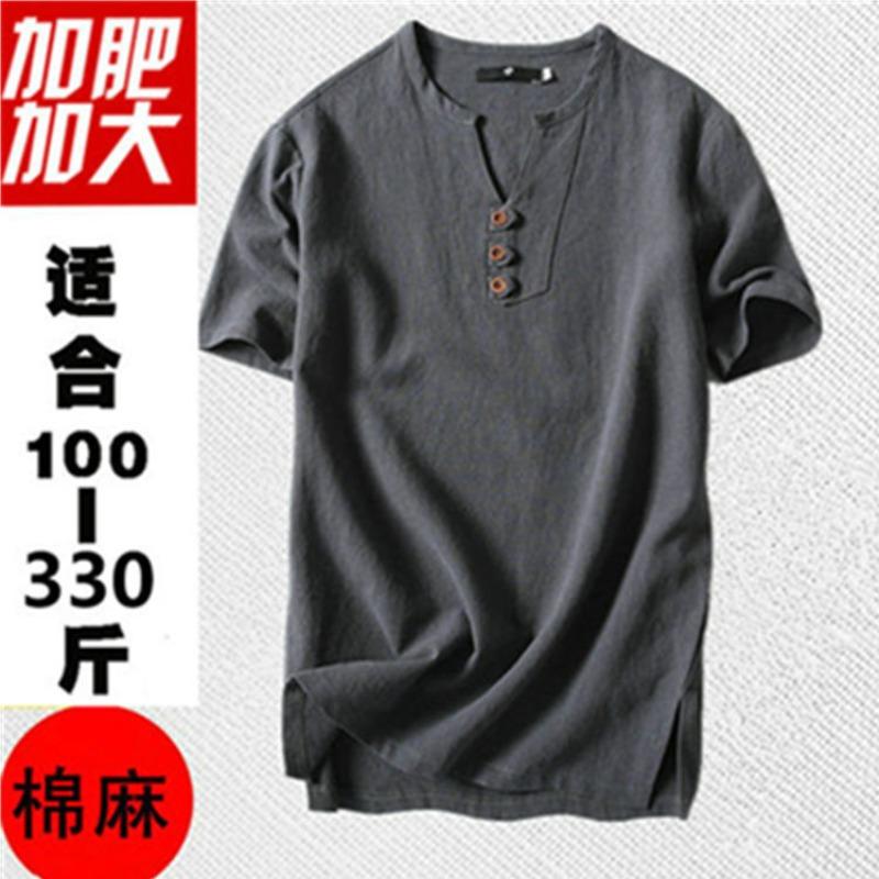 T-shirt men's, Chinese style men's clothing plus fat large short-sleeved fat man large size loose cotton and linen summer T-shirt men's