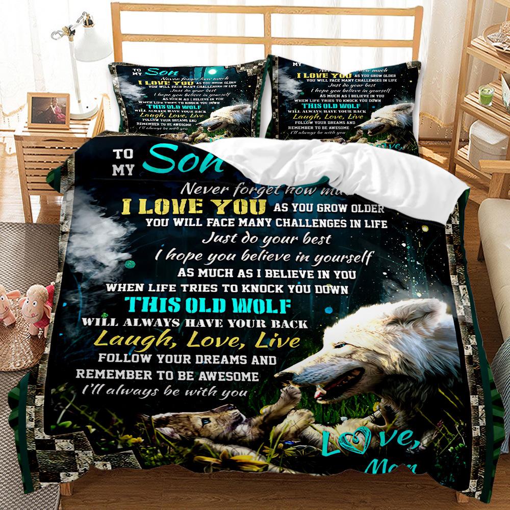Postcard Letter Cover Handwriting Three-piece 3D Digital Printing Quilt Cover Bedding Kit