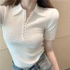 2024 Summer Sweet White Knitted Top with POLO Collar and Pearl Buttons - Trendy Women's Korean Style