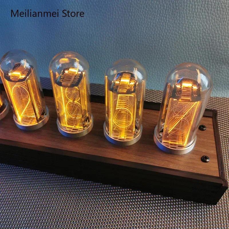 LED Glow Nixie Tube Clock Metal Wood Table Clock Silent Vintage RGB Digital Watch Alarm Electronic Desktop Clocks Gift Ideas