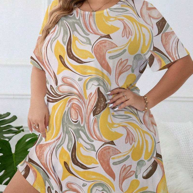 Wiosna Lato Krótkorękawowa Luźna Sukienka do Spania z Nadrukiem Sukienka Domowa Duży Rozmiar Damska Codzienna Sukienka do Spania