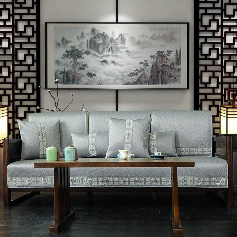 Summer High-Grade Ice Silk Sofa Cushion New Chinese-Style Sofa Mat Cool Cushion Simple And Breathable Washable Seat Cushion Backrest Towel