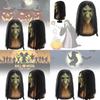 Classic Evil Witch Latex Mask For Halloween Party Costume With Scary Black Hair