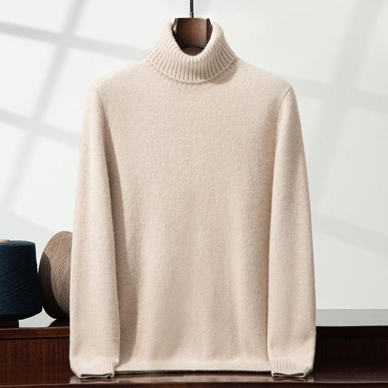Men's High-Neck Cashmere Sweater: Thick, Solid Color, Double-Strand, Perfect for Autumn and Winter Casual Wear