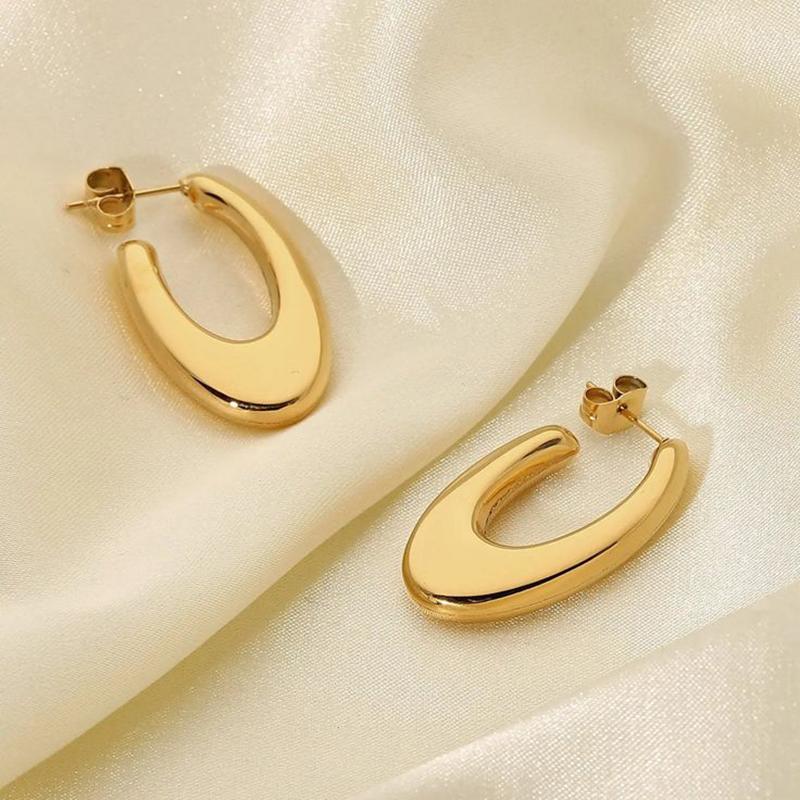 Exquisite Stainless Steel U Shape Hoop Earrings for Women 18K Gold Plated Waterproof Glossy Metal Hammered Earrings Punk Jewelry