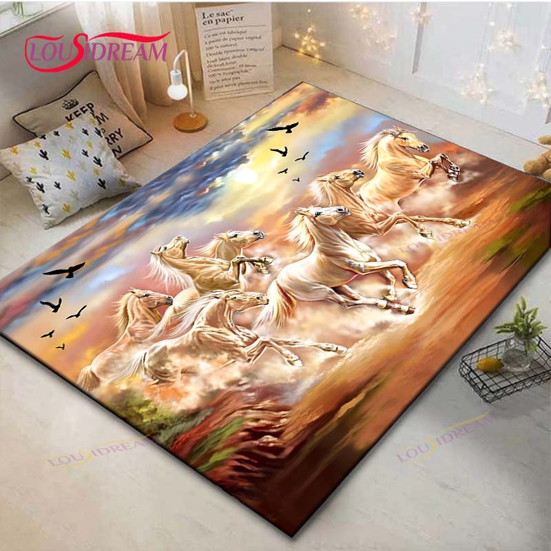 Hot Fashion Classical Galloping Horses Printed Carpet Outdoor Rug Area Rug Non-slip Carpet Bedroom Decor Carpet for Room Gift