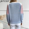 BITCED Colour-Blocked Cable-Knit Women's Sweater Autumn/Winter Vintage Oversized Pullover Knit Top