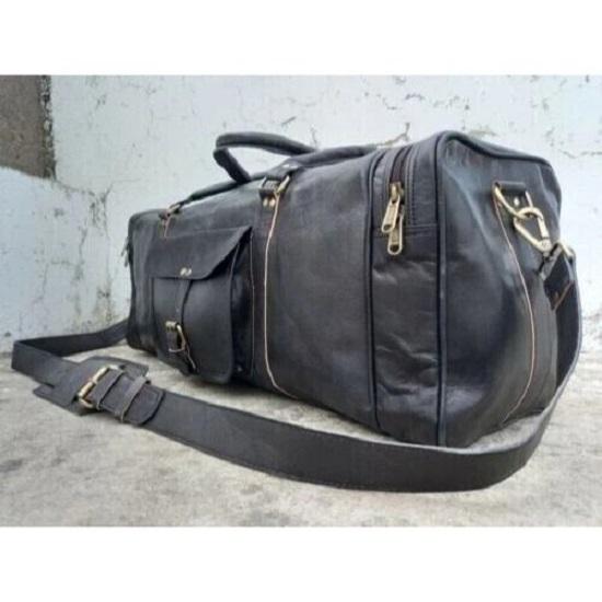 Gym Weekend Top-Quality Black Leather  Men Travel Bag Genuine Duffel Luggage