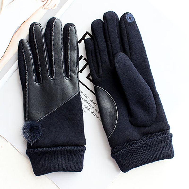 Winter Warm Cotton Knitted Driving Gloves Women's Fashion Touch Screen New Threaded Sleeves Windproof and Cold-Proof Finger
