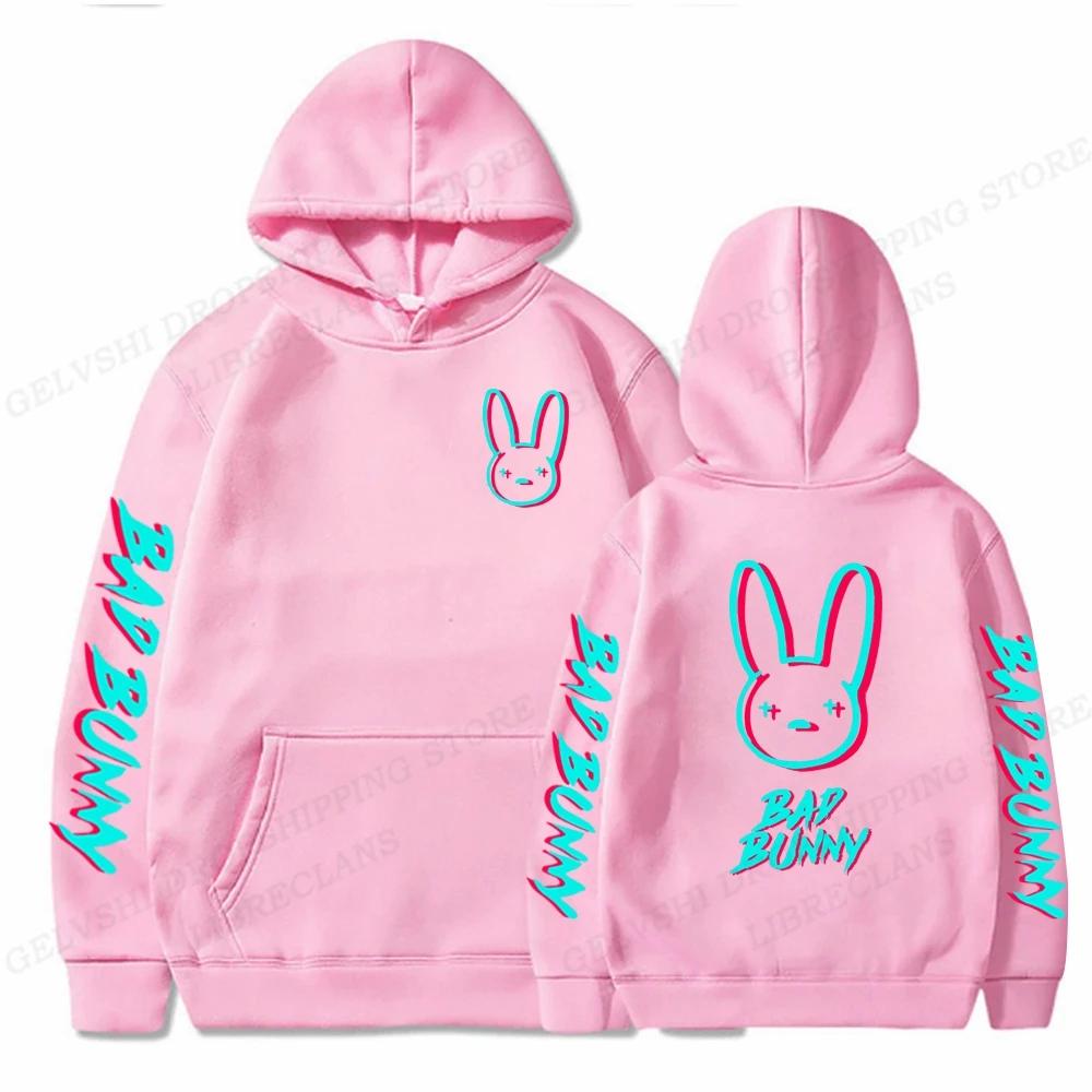Mikiny s kapucí s králičím potiskem Bad Bunny pro muže a ženy, streetwear, hip hop, mikina s kapucí, svetry, unisex tepláková souprava